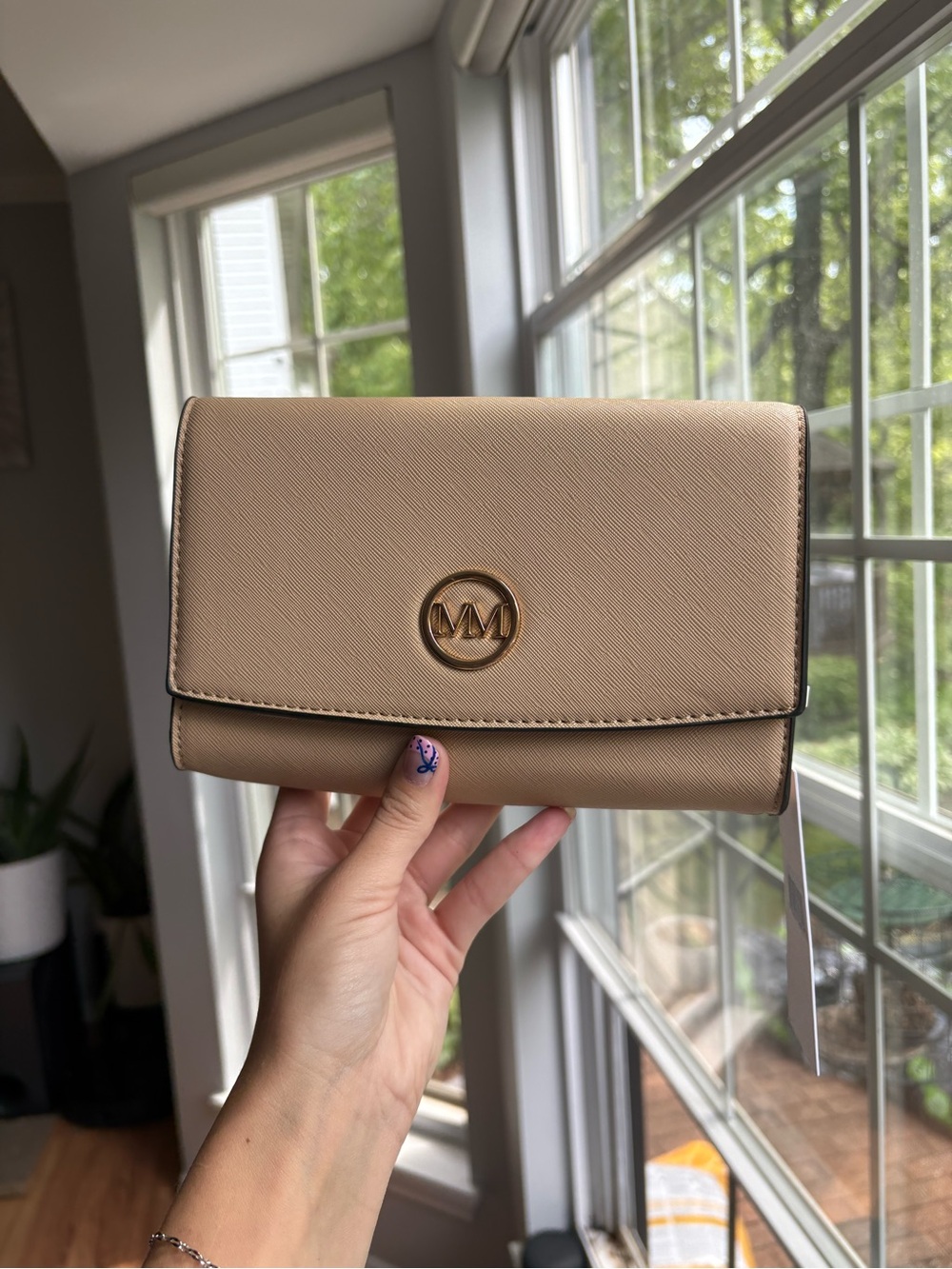 NWT Marilyn Monroe Beige Crossbody Bag with Gold Logo